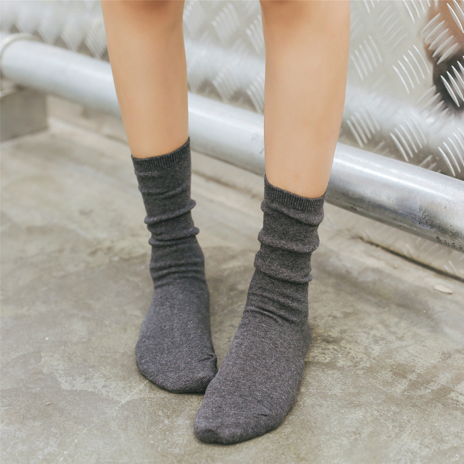 Autumn Winter Solid Color Plain Slouch Socks Flat Double Needle Socks Cotton Retro Socks